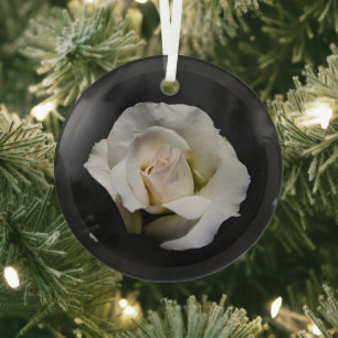 White rose flower bud glass tree decoration