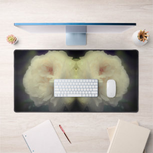 White Rose Flower In Bloom Abstract Desk Mat