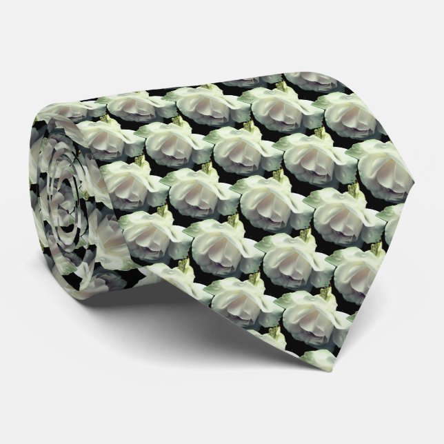 White Rose Flower Nature Pattern  Tie (Rolled)