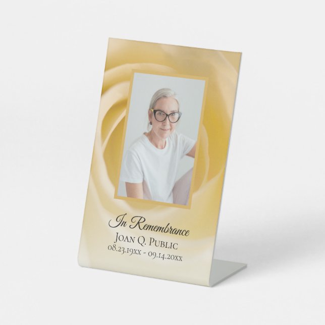 White Rose Flower Petals Funeral Service Memorial Pedestal Sign (Front)