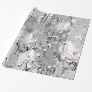 White rose flower winter floral grey wrapping paper