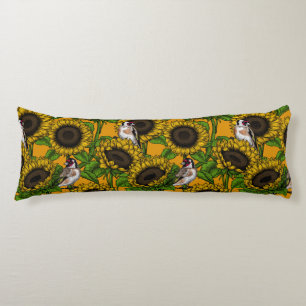 White rose flowers and goldfinch birds body cushion