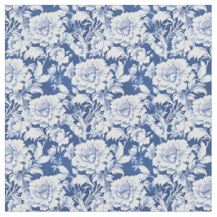 White Rose Flowers on Blue Nature Wallpaper Fabric