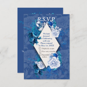 White Rose Flowers on Blue pattern paper  RSVP Card