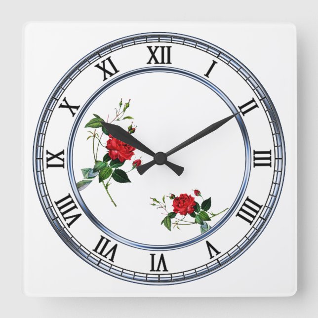 white  rose  flowers, Pierre Joseph Redouté Square Wall Clock (Front)
