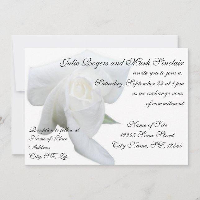 White Rose Formal Wedding Personalised Invitation (Front)