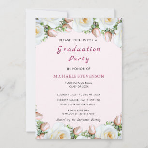 White Rose Frame Graduation Invitation Template