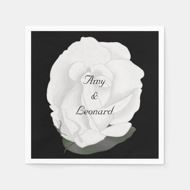 White Rose Full Bloom Personalised Napkins (Front)