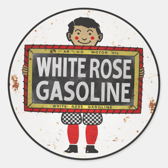 White Rose Gasoline sign rusted version Classic Round Sticker (Front)