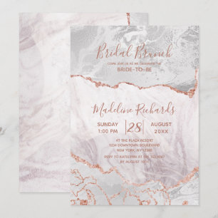 White & Rose Gold Agate Bridal Brunch Invitation