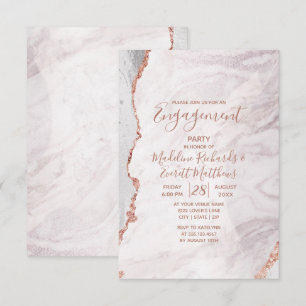 White & Rose Gold Agate Marble Engagement Party Invitation
