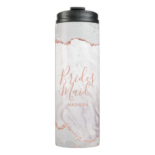 White & Rose Gold Agate Marble Foil Bridesmaid Thermal Tumbler