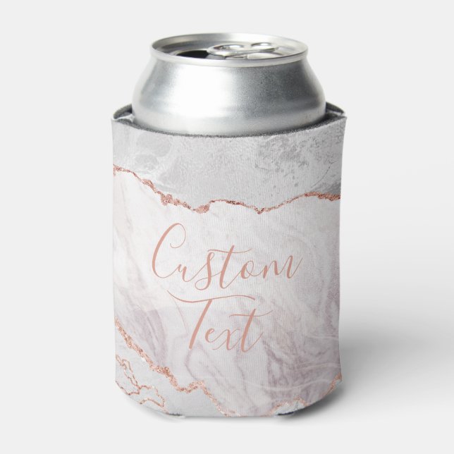 White & Rose Gold Agate Marble Foil Custom Text Can Cooler (Can Front)
