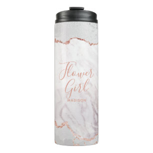 White & Rose Gold Agate Marble Foil Flower Girl Thermal Tumbler