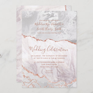 White & Rose Gold Agate Marble Foil Gilded Wedding Invitation