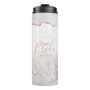 White & Rose Gold Agate Marble Foil Gilt the Bride Thermal Tumbler