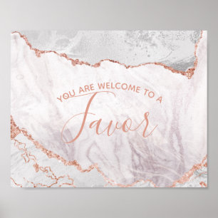 White & Rose Gold Agate Wedding Favour Table Sign