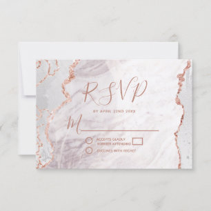 White & Rose Gold Agate Wedding RSVP Response