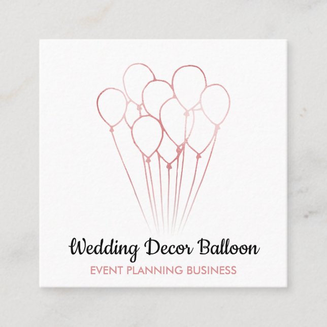 White Rose Gold Balloon Event organisation Square Business Card (Front)