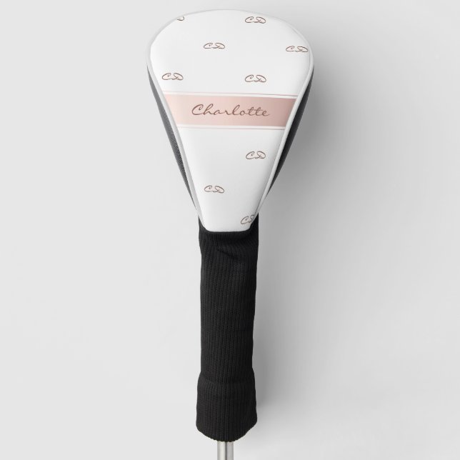 White rose gold blush monogram name initials golf head cover (Front)