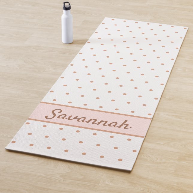White rose gold blush pink dots monogram name yoga mat (In Situ)