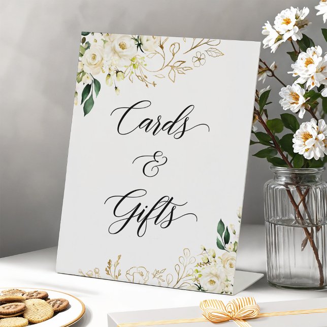 White Rose Gold Floral Cards and Gifts Table Sign (Creator Uploaded)
