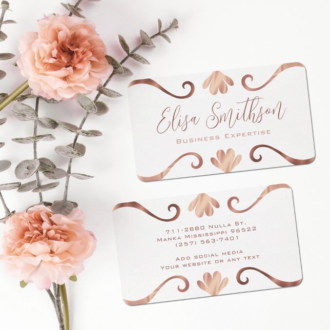  White & Rose Gold Floral Elegant Luxury Feminine Business Card (Creator Uploaded)