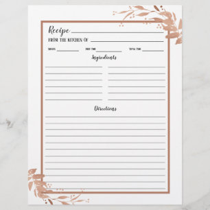 White Rose Gold Foliage Recipe Binder Page