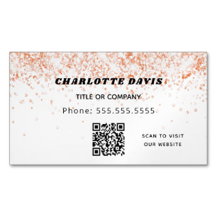 White rose gold glitter elegant QR code Magnetic Business Card