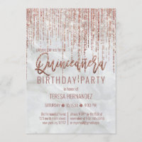 White Rose Gold Glitter Pearl Marble Quinceañera