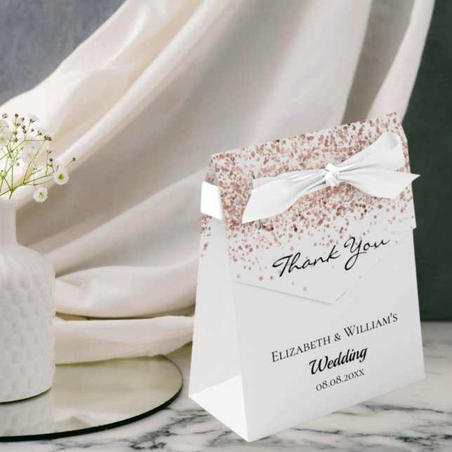 White rose gold glitter sparkles thank you wedding favour box (Creator Uploaded)