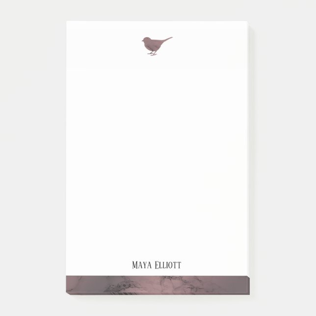 White & Rose Gold Marble Bird w/ Border, Name Post-it Notes (Front)