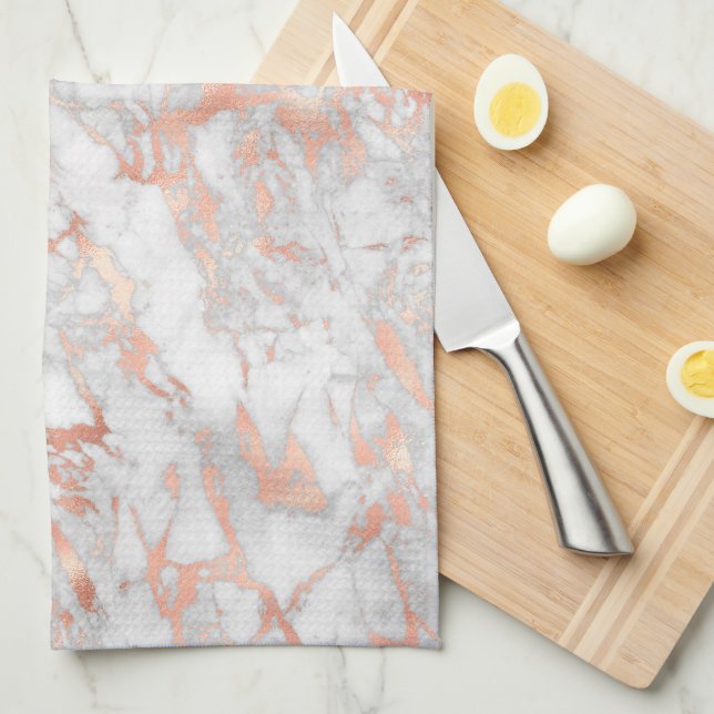 White & Rose Gold Marble Kitchen Towel (Quarter Fold)