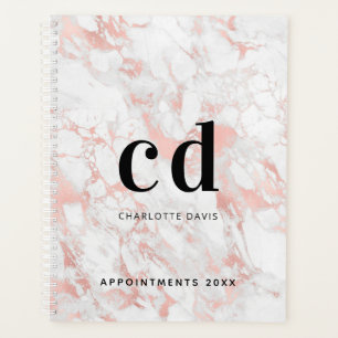 White rose gold marble monogram initial planner