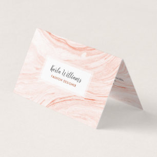 White & Rose-gold Marble Swirls Business Card