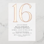 White & Rose Gold | Modern Minimal 16th Birthday<br><div class="desc">Modern style 16th birthday invitations with a large heading "16" in real metallic foil. Rose gold foil on a white background. (Background colours can be changed by using the design tool. You can also change the type of metallic foil.)</div>
