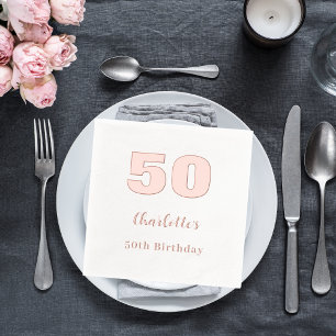 White rose gold name elegant birthday party foil napkins
