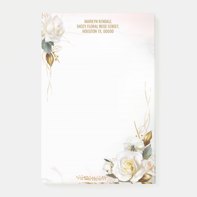 White Rose Gold Romantic Floral Stationery Post-it Notes (Front)