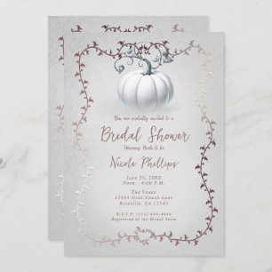White & Rose Gold Storybook White Pumpkin Bridal Invitation