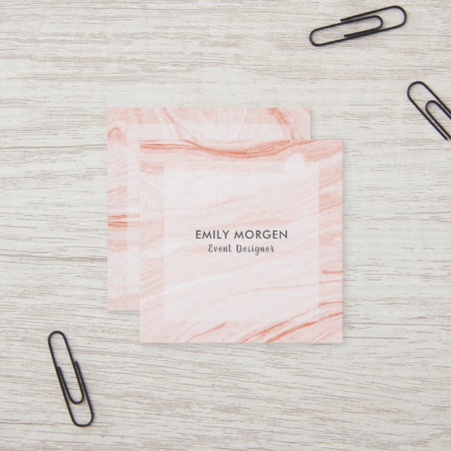 White & Rose-gold Watercolor Marbling Square Business Card (Front/Back In Situ)