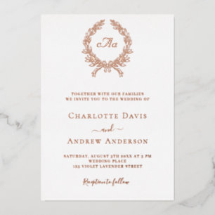 White rose gold wreath monogram wedding