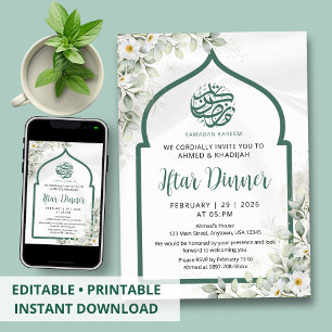 White Rose Green Arch Ramadan Iftar Invitation