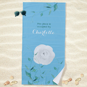 White Rose Green Leaves Striped Modern Beach Towel