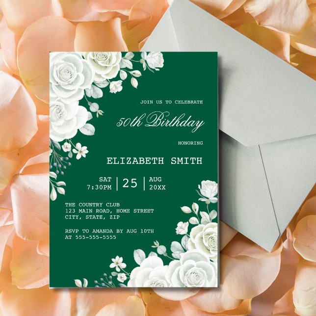 White Rose Green Pastel Birthday Invitation (Creator Uploaded)