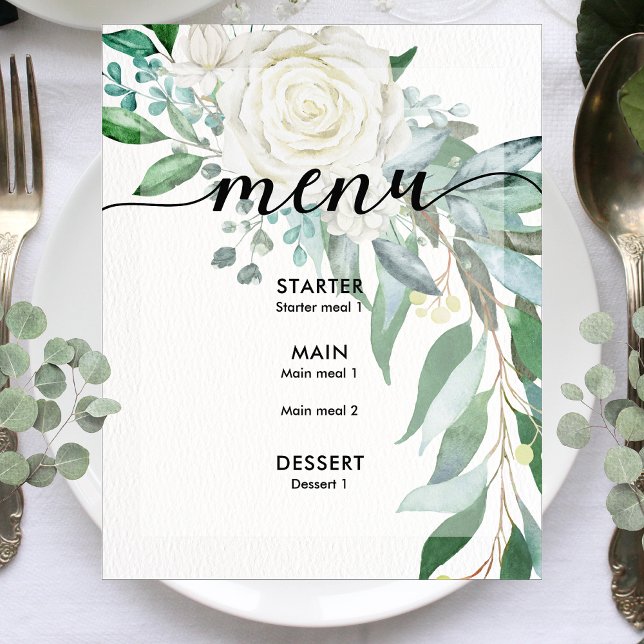 White Rose Greenery Custom Wedding Event Menu (Creator Uploaded)