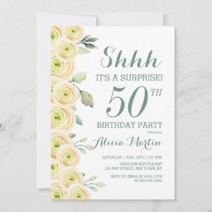 White Rose Greenery Flora Surprise 50th Birthday Invitation
