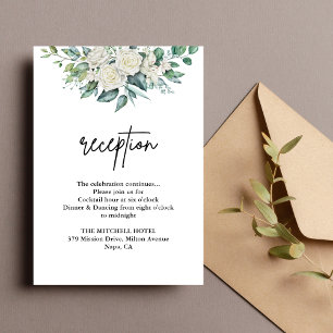 White Rose Greenery Floral Wedding Reception Enclosure Card