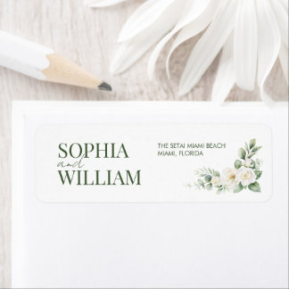White Rose Greenery Wedding Return Address Label