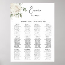 White Rose Greenery wedding seating chart
