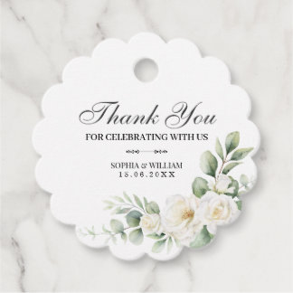 White Rose Greenery Wedding Thank You Favour Tag